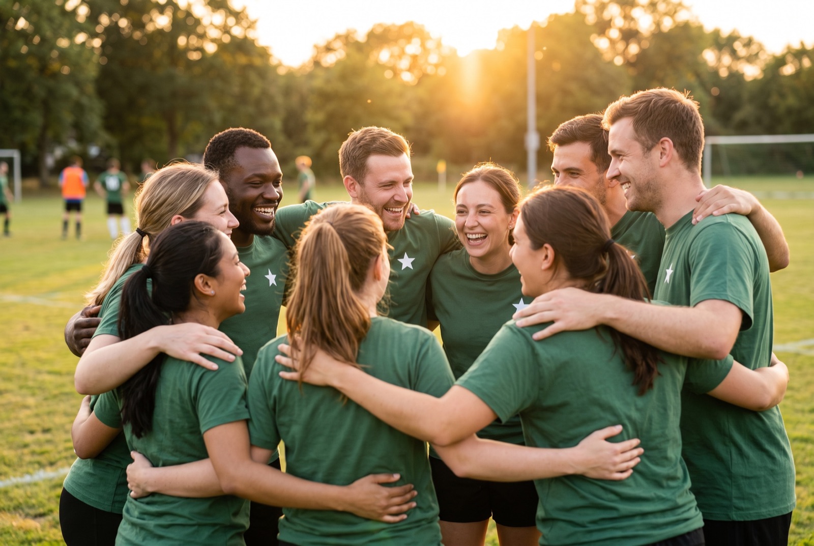 Team in matching custom printed tees